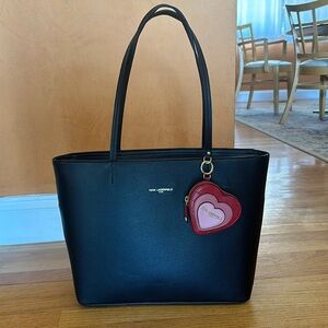 Karl Lagerfeld Paris Adele black tote gold accents heart coin purse NEW